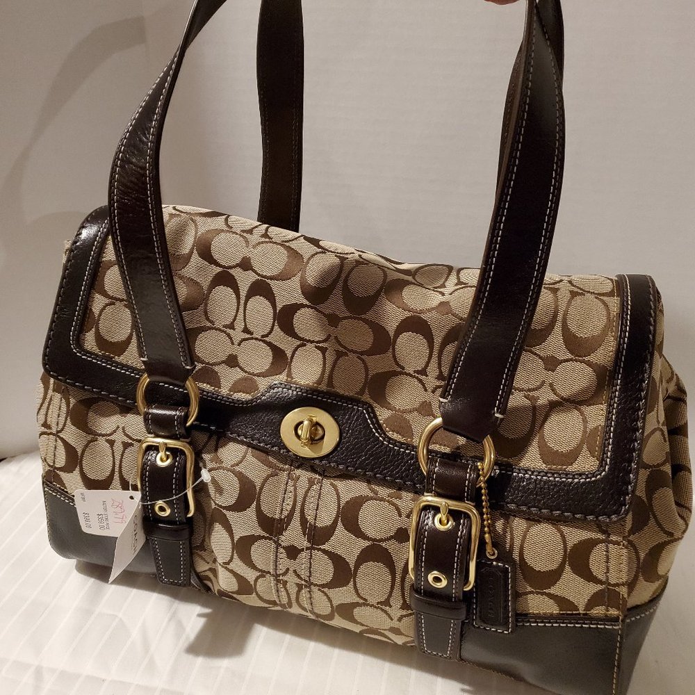 Coach signature Patent Mahoghany Tote Large Handbag Bag-Classic Luggage Look-NWT